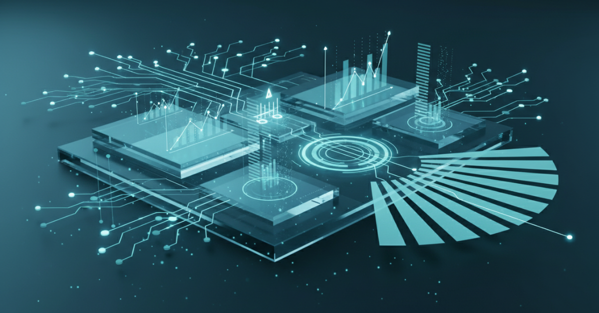 AI systems analysing B2B marketing performance across digital dashboards