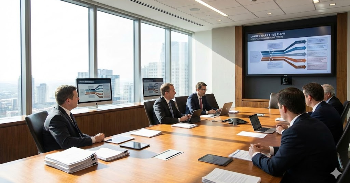 Illustration of unified B2B communication flow across enterprise teams